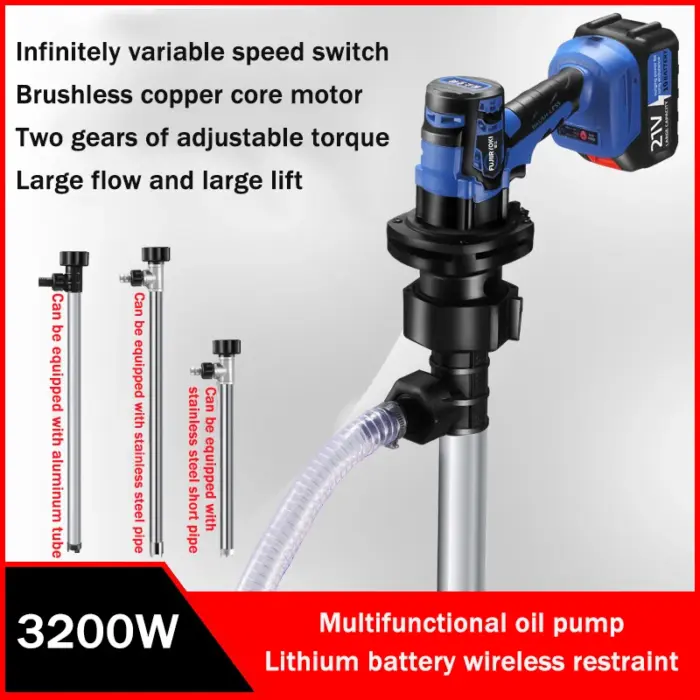 21-V-Kraftstofftransferpumpe, tragbare Lithiumbatterie, eingesetzte Fasspumpe, 3200 W Diesel, Kerosin, elektrische Ölpumpe, Kraftstoffspender – Bild 2